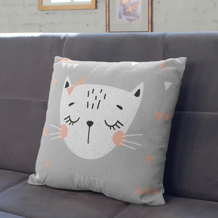 Decorative Microfiber Pillow Beauty of a cat - white and ash-grey design with the caption 'Pretty' cushions 147031 additionalImage 2