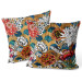 Decorative Velor Pillow Oriental garden - graphic style dahlia flowers on abstract background 147131 additionalThumb 2