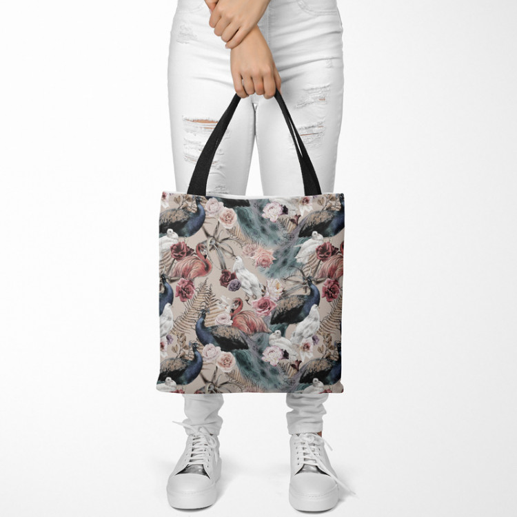 Shopping Bag Courtyard beauty - ferns, roses and exotic birds on a beige background 147431 additionalImage 2