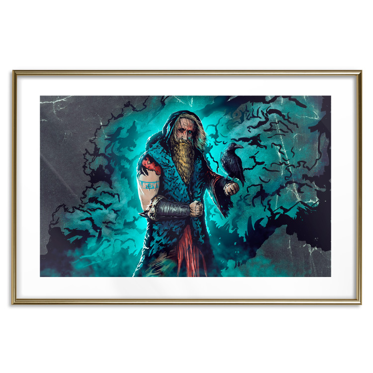 Poster Viking in Comic Style - A Warrior With a Raven on a Dark Background 148831 additionalImage 12
