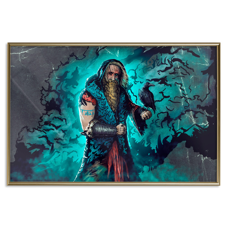 Poster Viking in Comic Style - A Warrior With a Raven on a Dark Background 148831 additionalImage 8