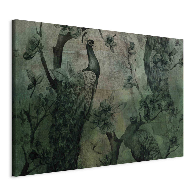 Canvas Art Print Dark Green Peacocks - Vintage Composition With Birds and Flowers 151231 additionalImage 2