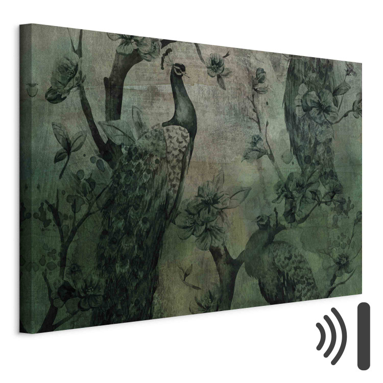 Canvas Art Print Dark Green Peacocks - Vintage Composition With Birds and Flowers 151231 additionalImage 8