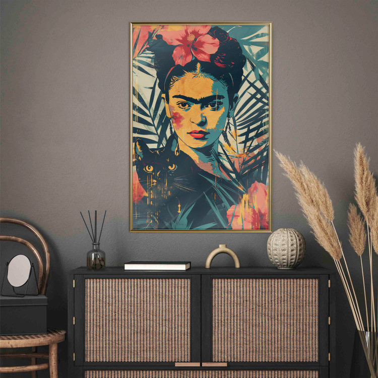 Poster Tropical Frida - A Portrait of the Painter Holding a Black Cat 152231 additionalImage 2