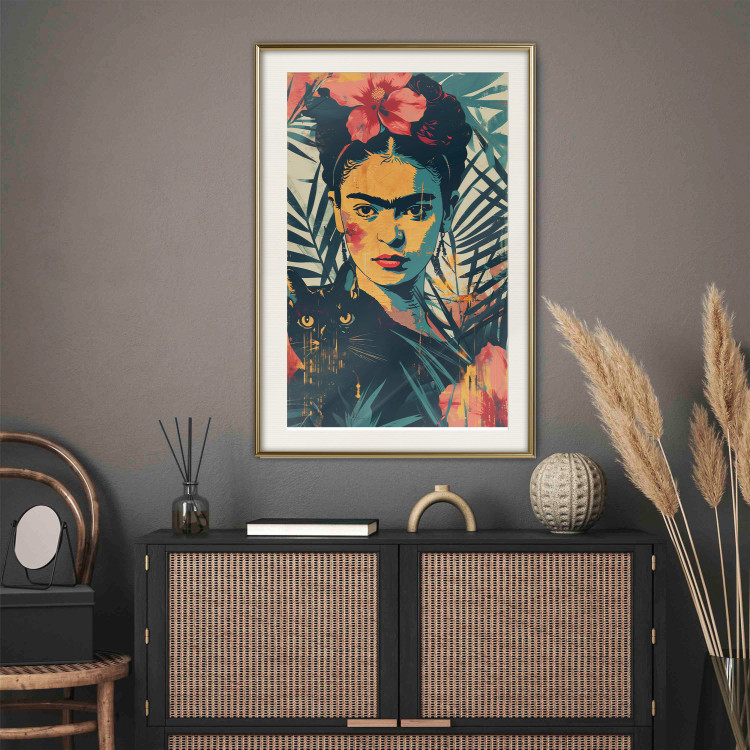 Poster Tropical Frida - A Portrait of the Painter Holding a Black Cat 152231 additionalImage 17