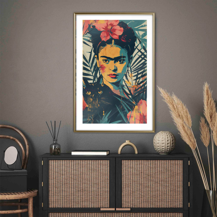 Poster Tropical Frida - A Portrait of the Painter Holding a Black Cat 152231 additionalImage 4
