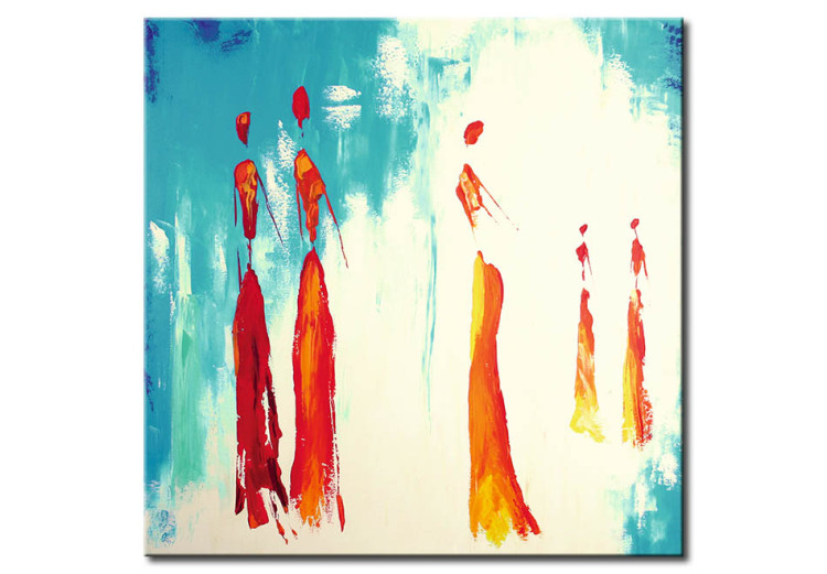Canvas Art Print Orange Women (1-piece) - abstraction on a blue background 47131
