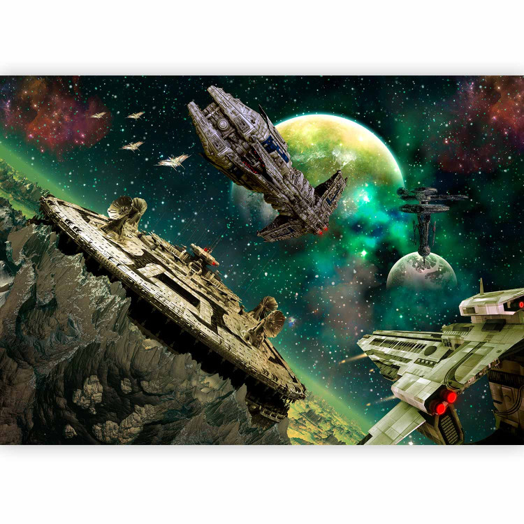 Photo Wallpaper Galactic Conquest - Space landscape with a fleet of spaceships for a teenager 61131 additionalImage 1
