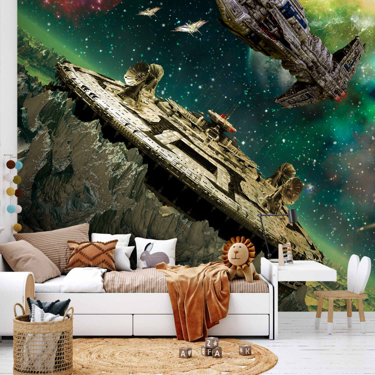Photo Wallpaper Galactic Conquest - Space landscape with a fleet of spaceships for a teenager 61131