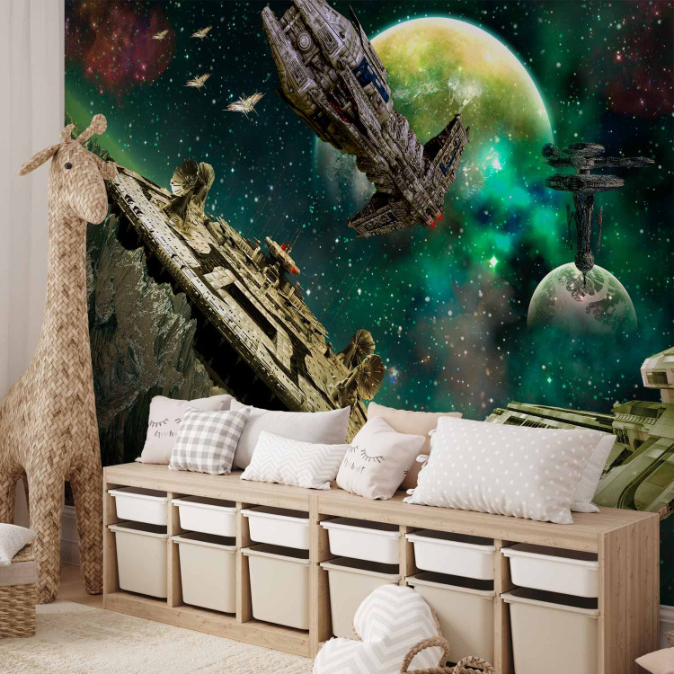 Photo Wallpaper Galactic Conquest - Space landscape with a fleet of spaceships for a teenager 61131 additionalImage 2