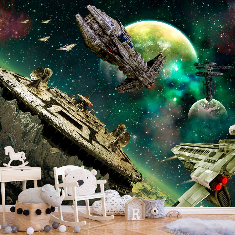 Photo Wallpaper Galactic Conquest - Space landscape with a fleet of spaceships for a teenager 61131 additionalImage 6