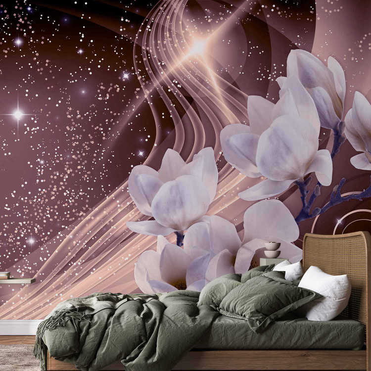 Photo Wallpaper Dust - orchid blossoms on a background in shades of pink and with a sparkle effect 62331 additionalImage 2