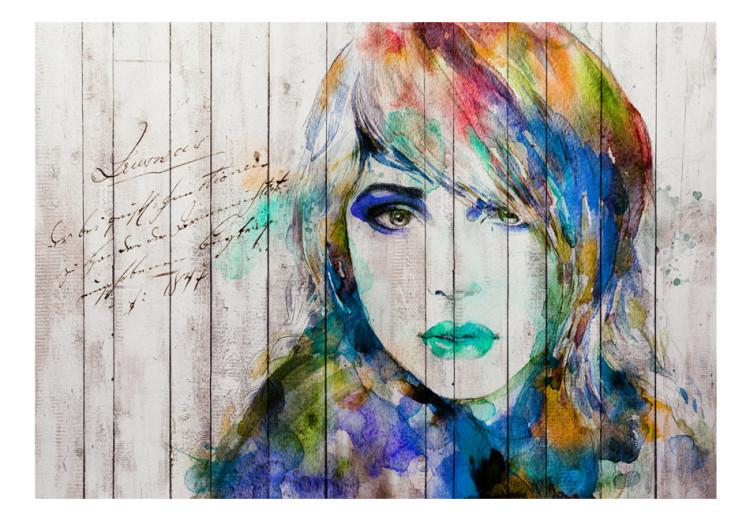 Photo Wallpaper Portrait of a female face - watercolour in cool tones and white wood 64531 additionalImage 1