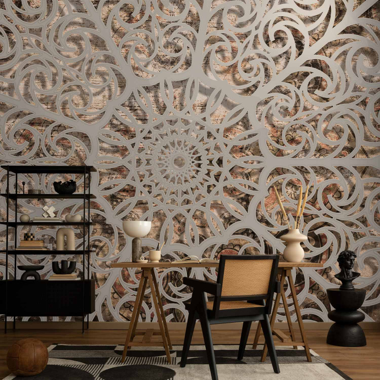 Wall Mural Orient - grey geometrical composition in the mandala type on a beige background 94931 additionalImage 4