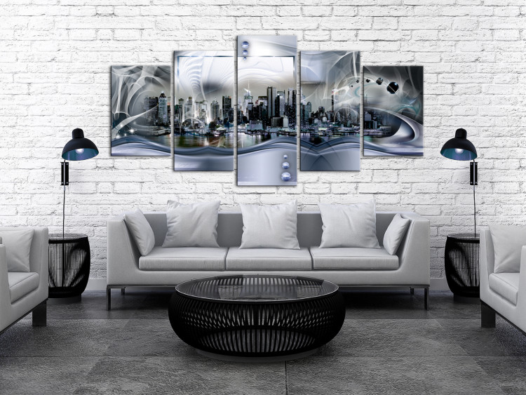 Canvas Art Print New York: Blue Abstraction (5-piece) - Panorama of a Big City 98231 additionalImage 3