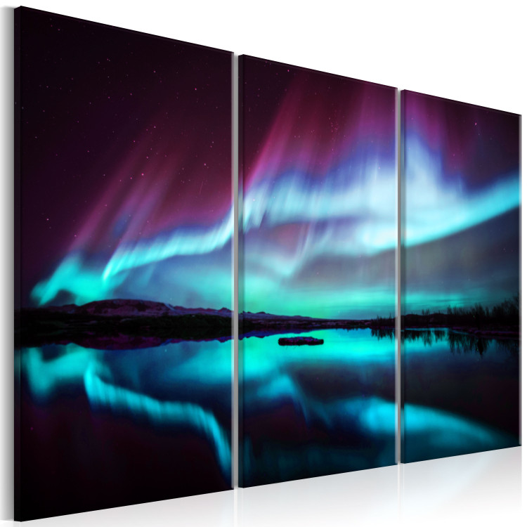 Canvas Art Print Light Game (3-piece) - Landscape with a View of the Lake and Night Sky 105041 additionalImage 2