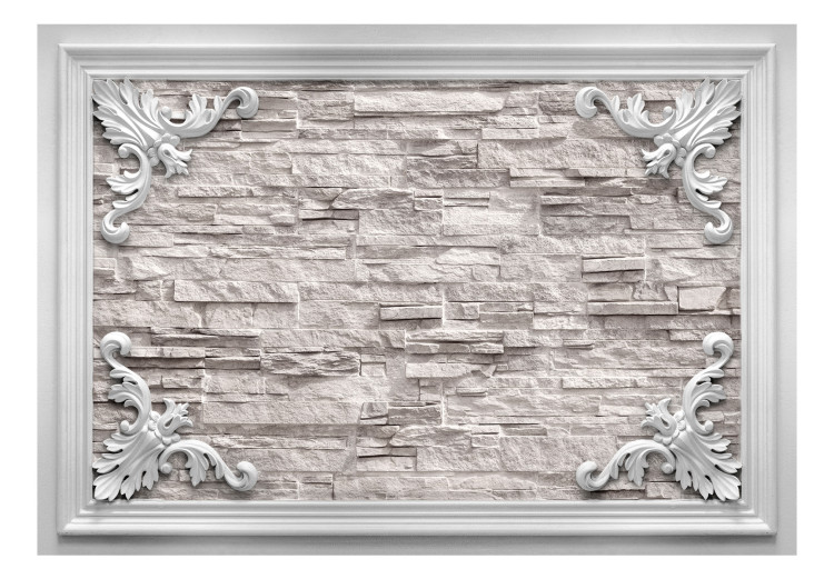Photo Wallpaper Frame with ornaments - white brick pattern enclosed in a picture frame 108141 additionalImage 1
