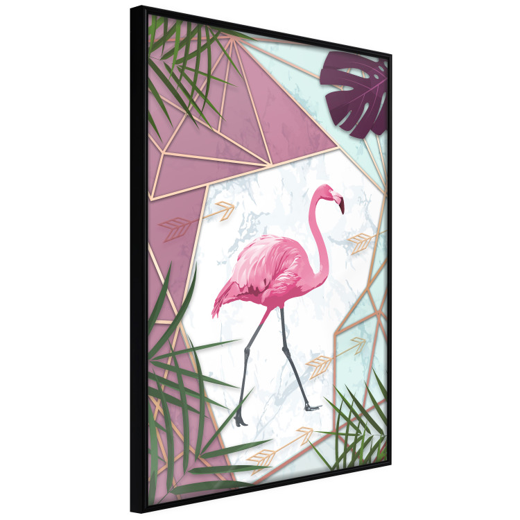 Poster Flamingo Stroll - geometric abstraction with a pink bird and leaves 114441 additionalImage 10