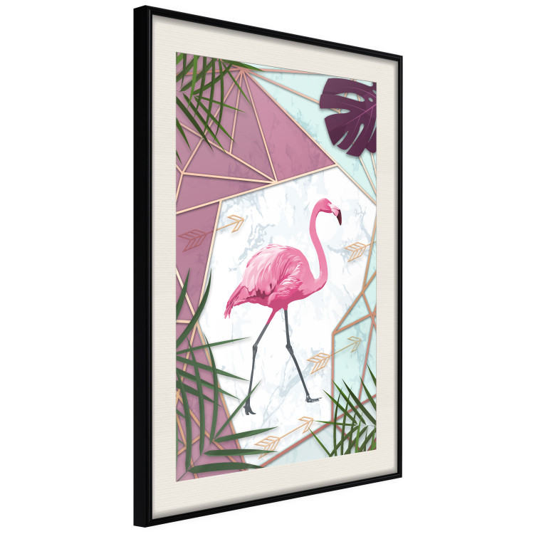 Poster Flamingo Stroll - geometric abstraction with a pink bird and leaves 114441 additionalImage 3