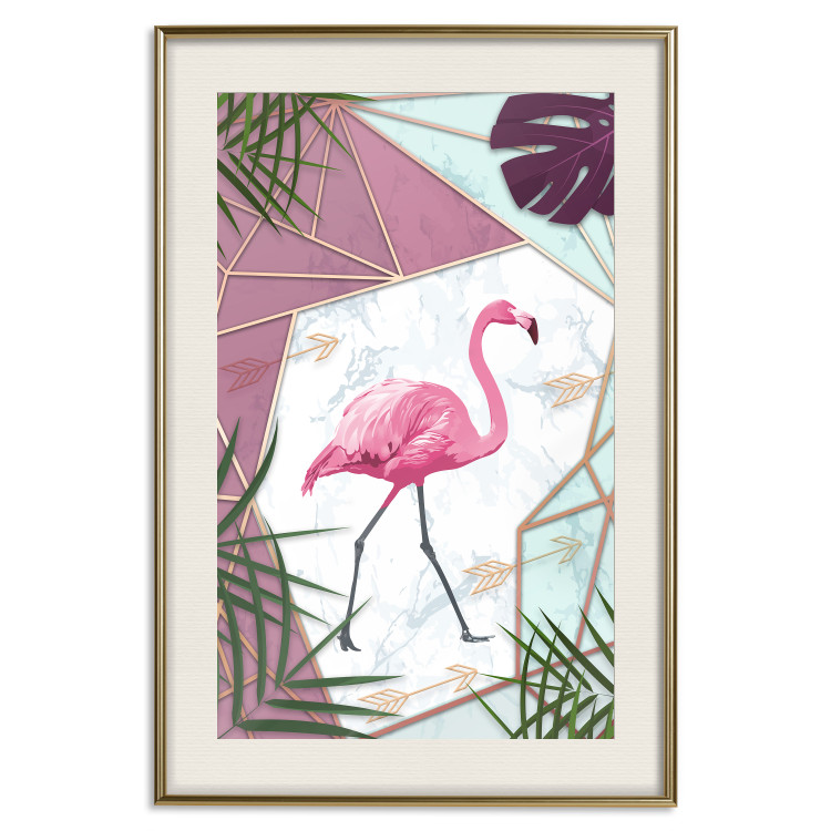 Poster Flamingo Stroll - geometric abstraction with a pink bird and leaves 114441 additionalImage 21