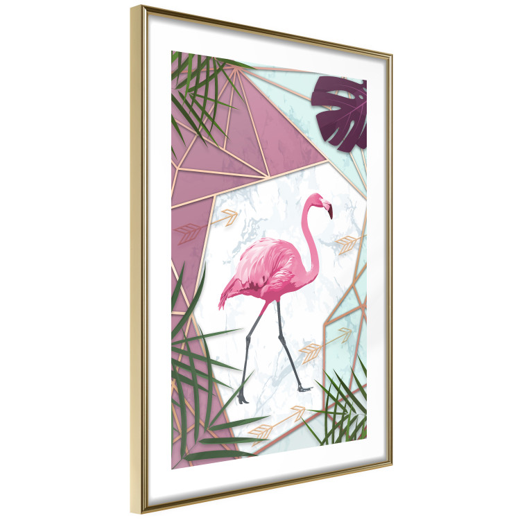 Poster Flamingo Stroll - geometric abstraction with a pink bird and leaves 114441 additionalImage 6