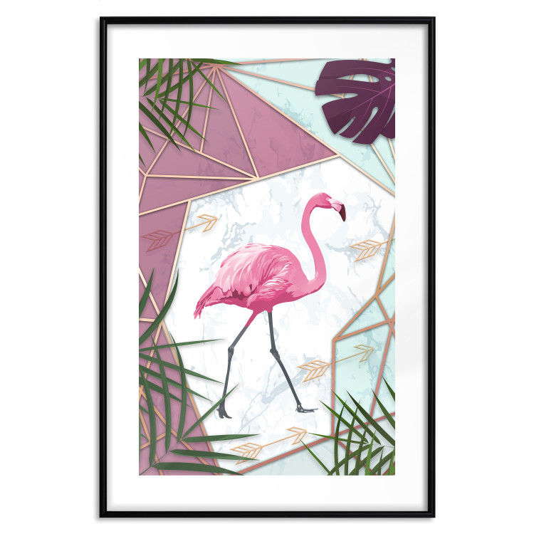 Poster Flamingo Stroll - geometric abstraction with a pink bird and leaves 114441 additionalImage 27