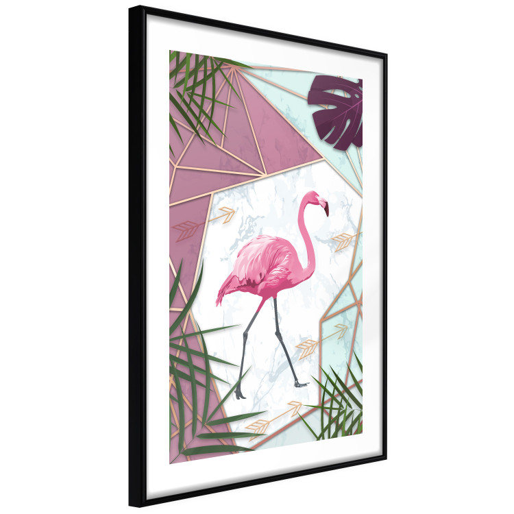 Poster Flamingo Stroll - geometric abstraction with a pink bird and leaves 114441 additionalImage 11