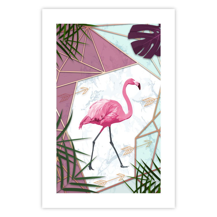 Poster Flamingo Stroll - geometric abstraction with a pink bird and leaves 114441 additionalImage 22