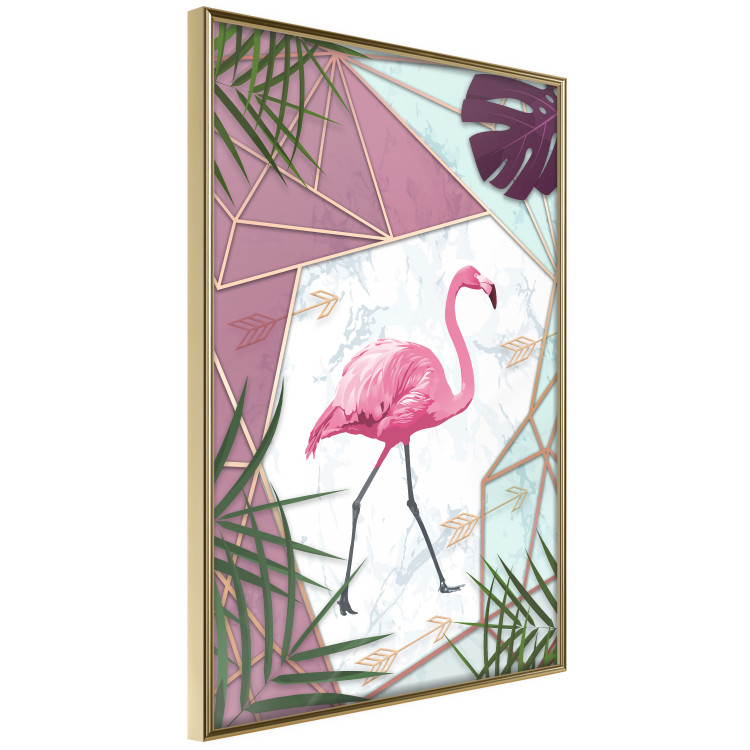 Poster Flamingo Stroll - geometric abstraction with a pink bird and leaves 114441 additionalImage 14