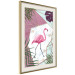 Poster Flamingo Stroll - geometric abstraction with a pink bird and leaves 114441 additionalThumb 2
