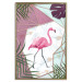 Poster Flamingo Stroll - geometric abstraction with a pink bird and leaves 114441 additionalThumb 26