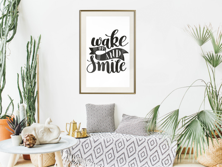 Poster Wake Up and Smile - black and white composition with English text 114641 additionalImage 21
