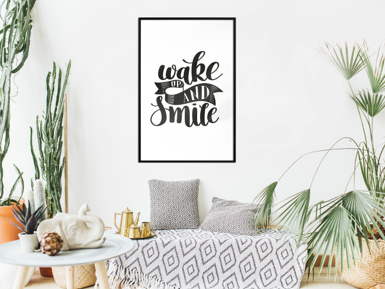 Poster Wake Up and Smile - black and white composition with English text 114641 additionalImage 6