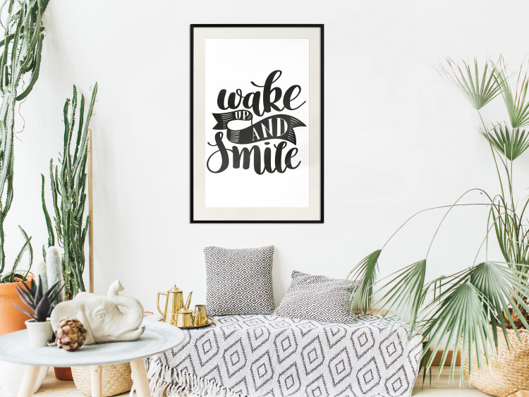 Poster Wake Up and Smile - black and white composition with English text 114641 additionalImage 22