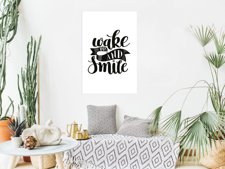 Poster Wake Up and Smile - black and white composition with English text 114641 additionalImage 4