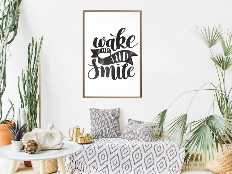Poster Wake Up and Smile - black and white composition with English text 114641 additionalImage 5