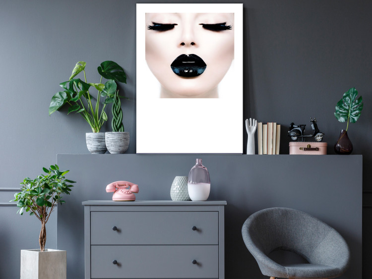 Canvas Print Kiss - artwork with a woman with black lips and closed eyes 114941 additionalImage 3