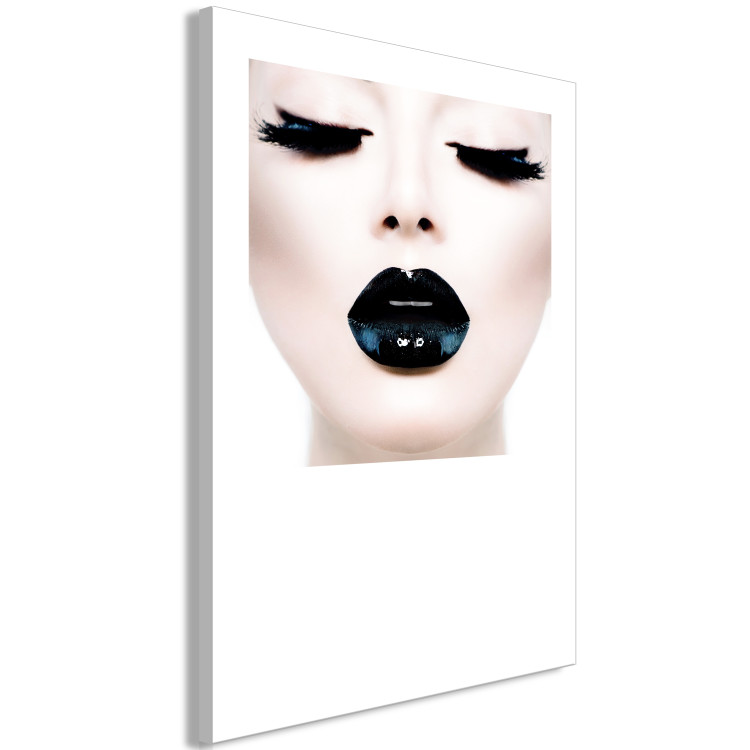 Canvas Print Kiss - artwork with a woman with black lips and closed eyes 114941 additionalImage 2