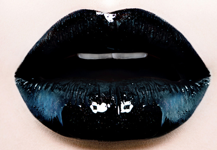 Canvas Print Kiss - artwork with a woman with black lips and closed eyes 114941 additionalImage 5