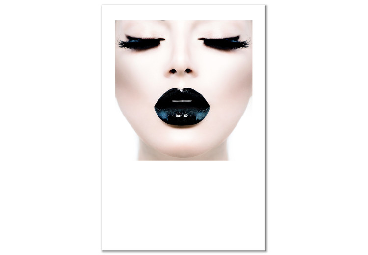 Canvas Print Kiss - artwork with a woman with black lips and closed eyes 114941