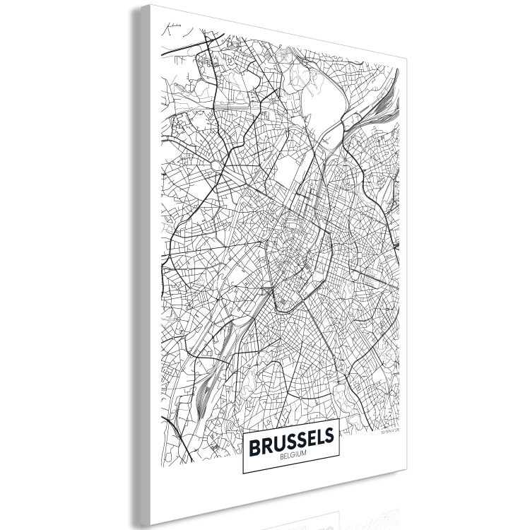 Canvas Art Print Streets of Brussels - black and white linear map of Belgian city 116341 additionalImage 2