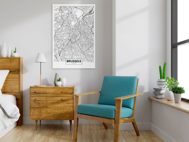 Canvas Art Print Streets of Brussels - black and white linear map of Belgian city 116341 additionalImage 3