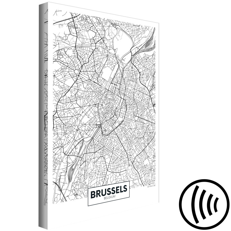 Canvas Art Print Streets of Brussels - black and white linear map of Belgian city 116341 additionalImage 6