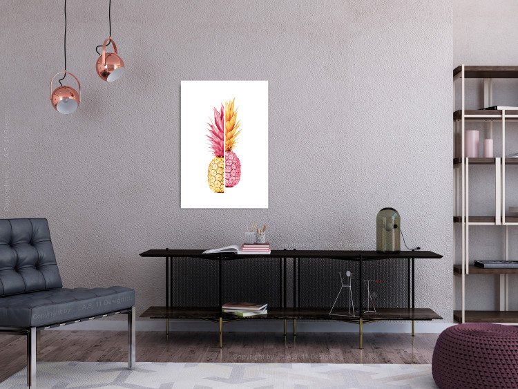 Wall Poster Mismatches - yellow-pink halves of tropical fruits on a white background 116941 additionalImage 5
