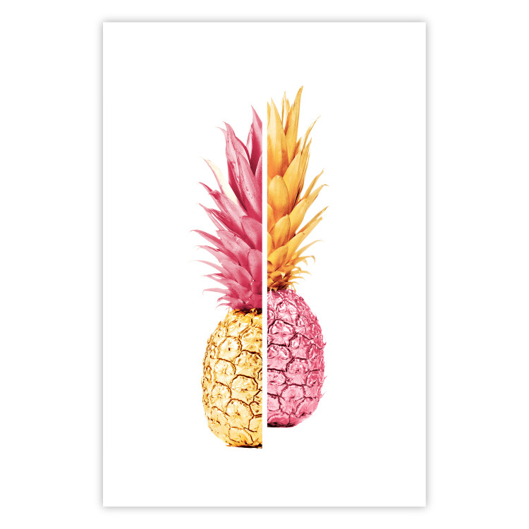 Wall Poster Mismatches - yellow-pink halves of tropical fruits on a white background 116941
