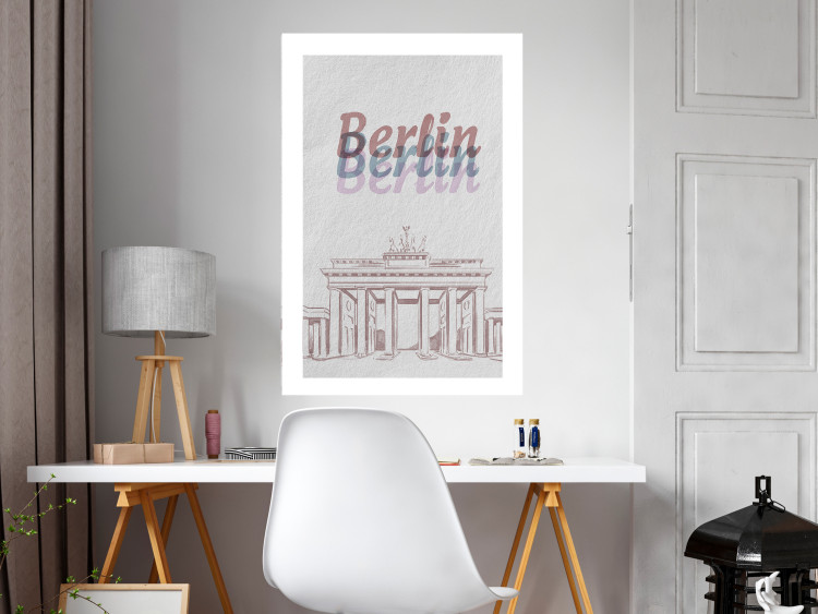 Wall Poster Berlin in Watercolors - Brandenburg Gate and texts on a light background 118641 additionalImage 2