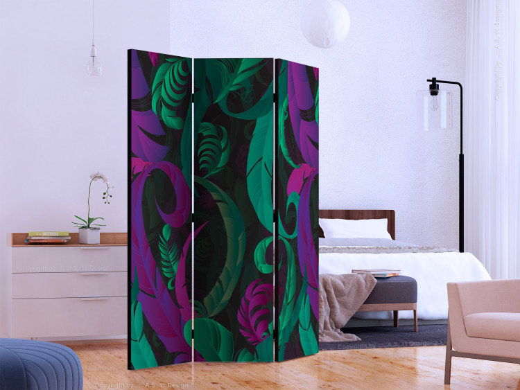 Room Divider Dance of Feathers (3-piece) - abstraction in green and pink tones 124041 additionalImage 2
