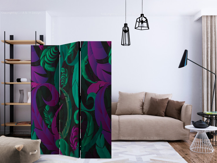 Room Divider Dance of Feathers (3-piece) - abstraction in green and pink tones 124041 additionalImage 4