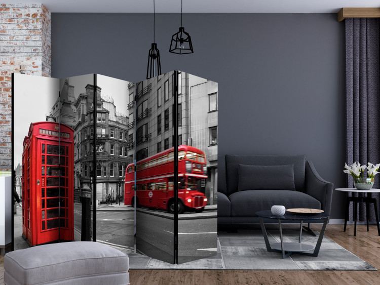 Room Divider Screen Icons of London II (5-piece) - red bus and telephone booth 124141 additionalImage 4