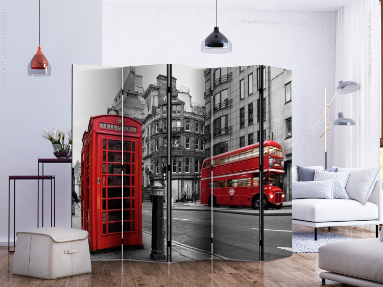 Room Divider Screen Icons of London II (5-piece) - red bus and telephone booth 124141 additionalImage 2
